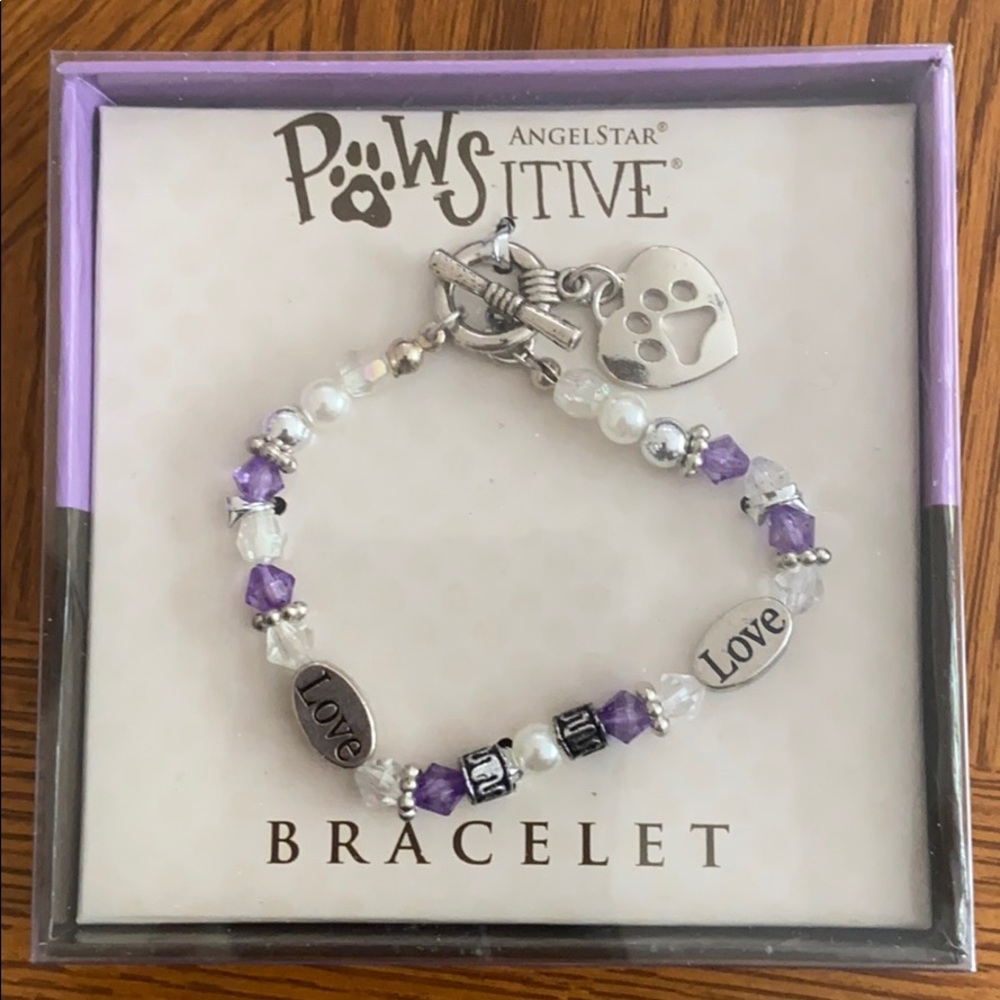 Beaded purple paw print bracelet